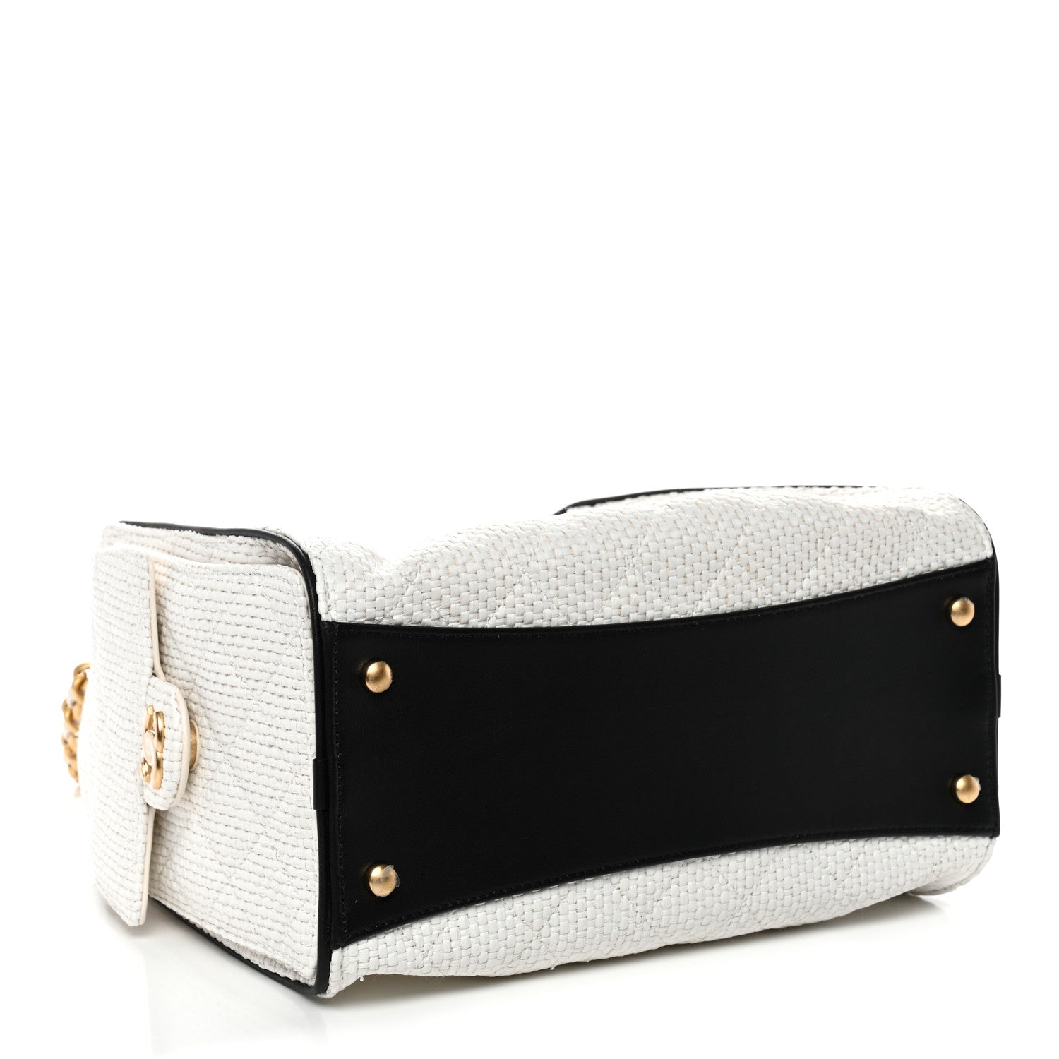 Chanel Braided Raffia Calfskin Quilted Small Chanel 25 Handbag White Black