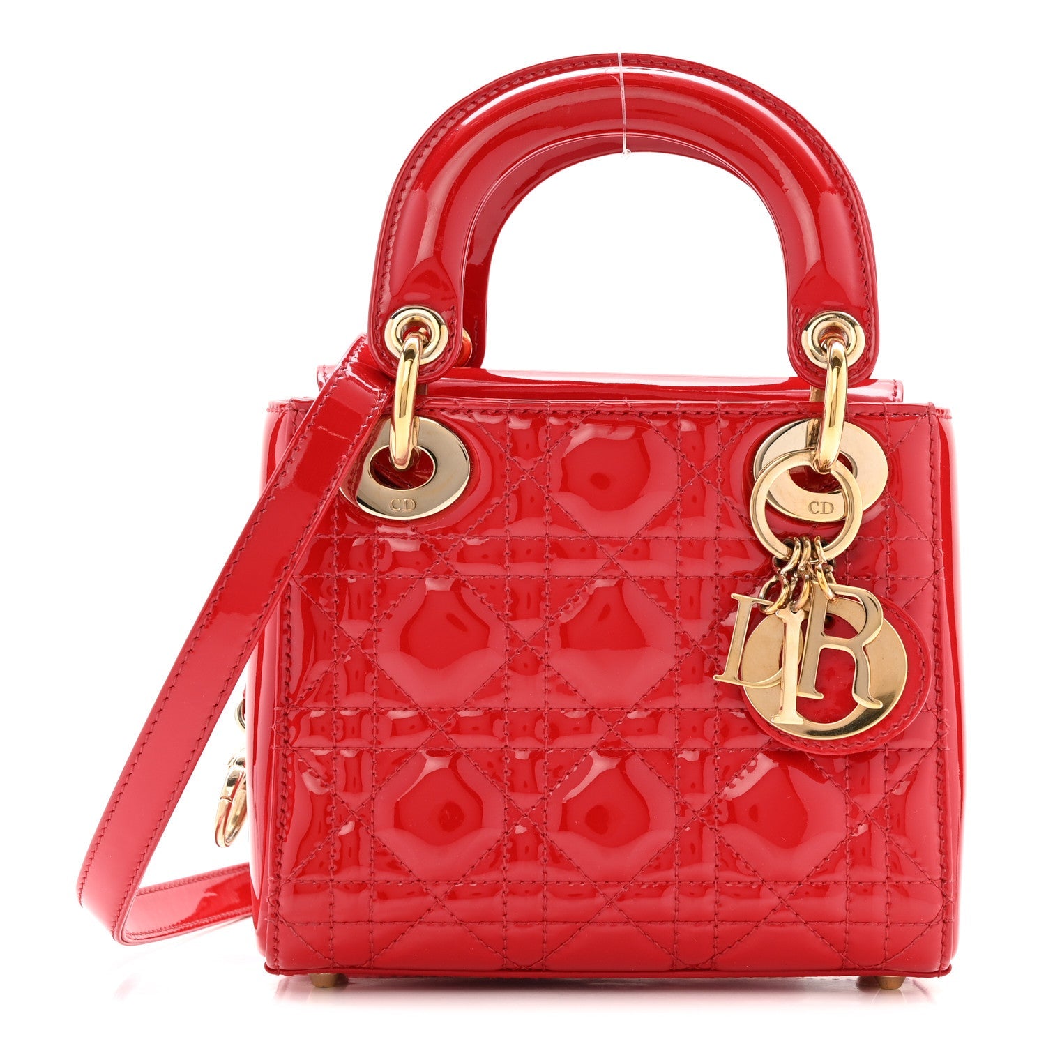 Christian Dior Patent Cannage Mini Lady Dior Red