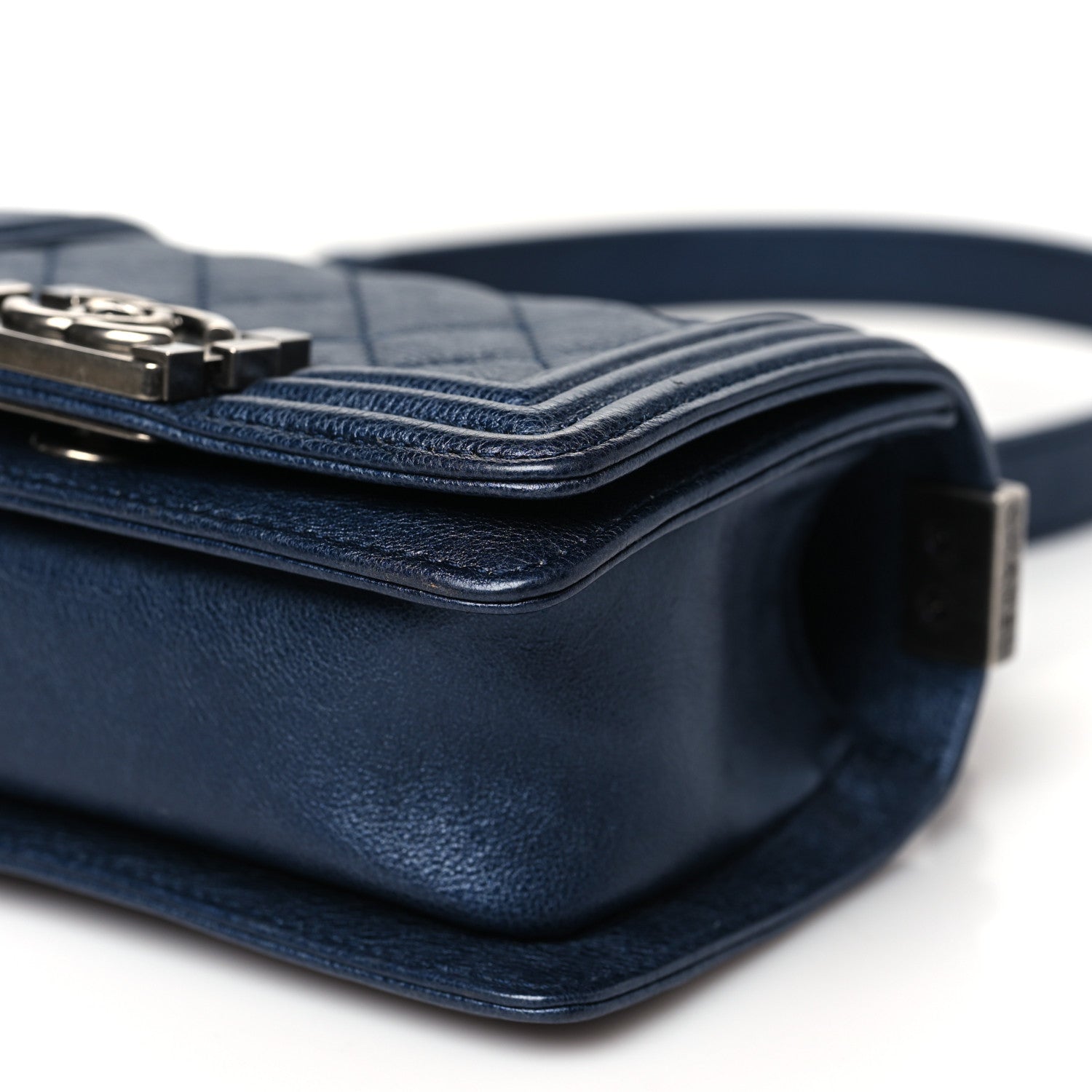 Chanel Metallic Calfskin Quilted Mini Boy Flap Blue