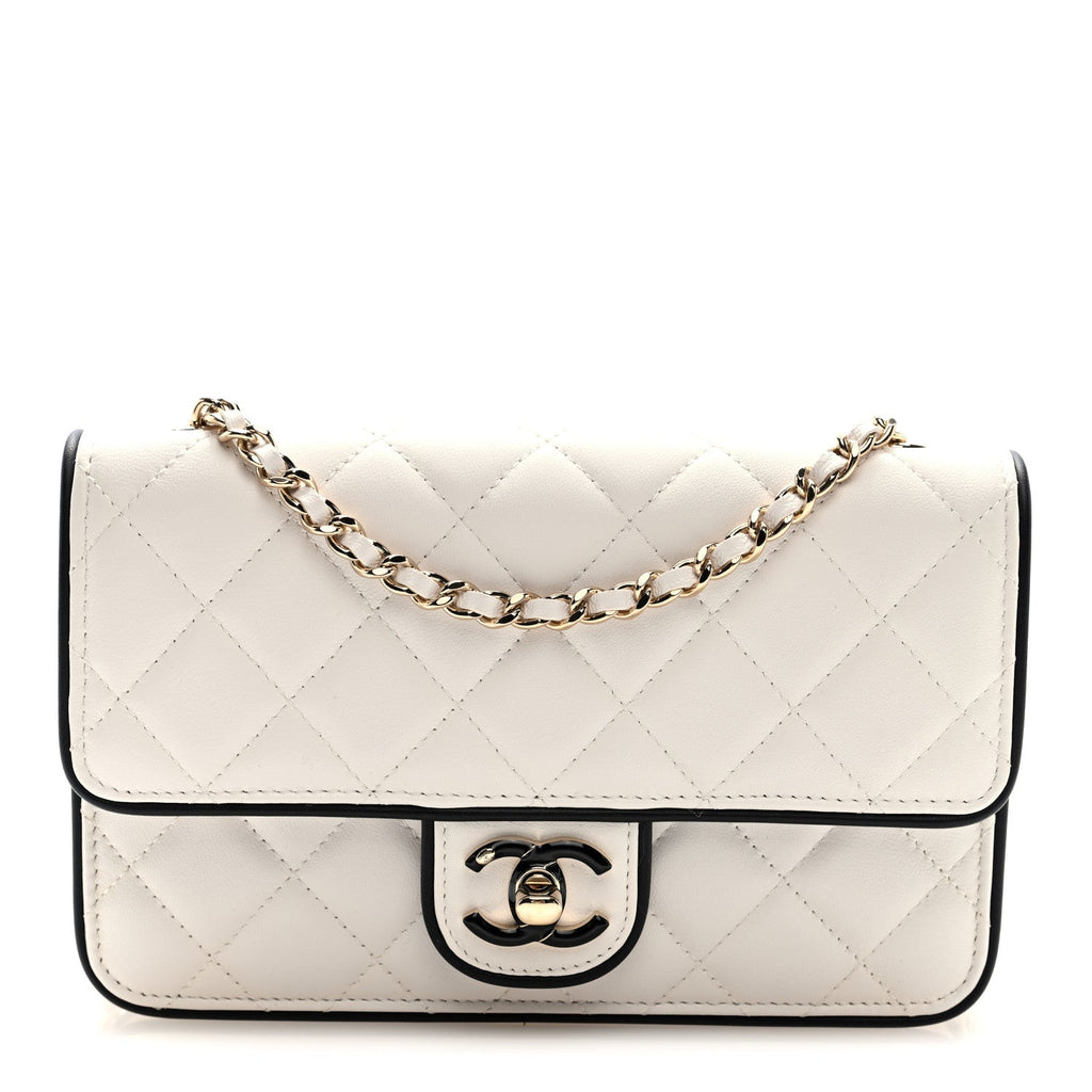 Chanel Lambskin Quilted Resin CC Mini Flap Bag White Black