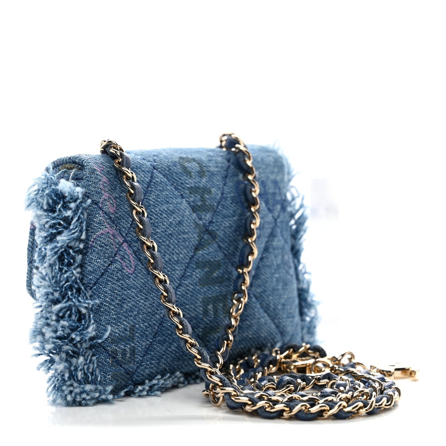 Chanel Denim Quilted Denim Mood Clutch With Chain Blue Multicolor