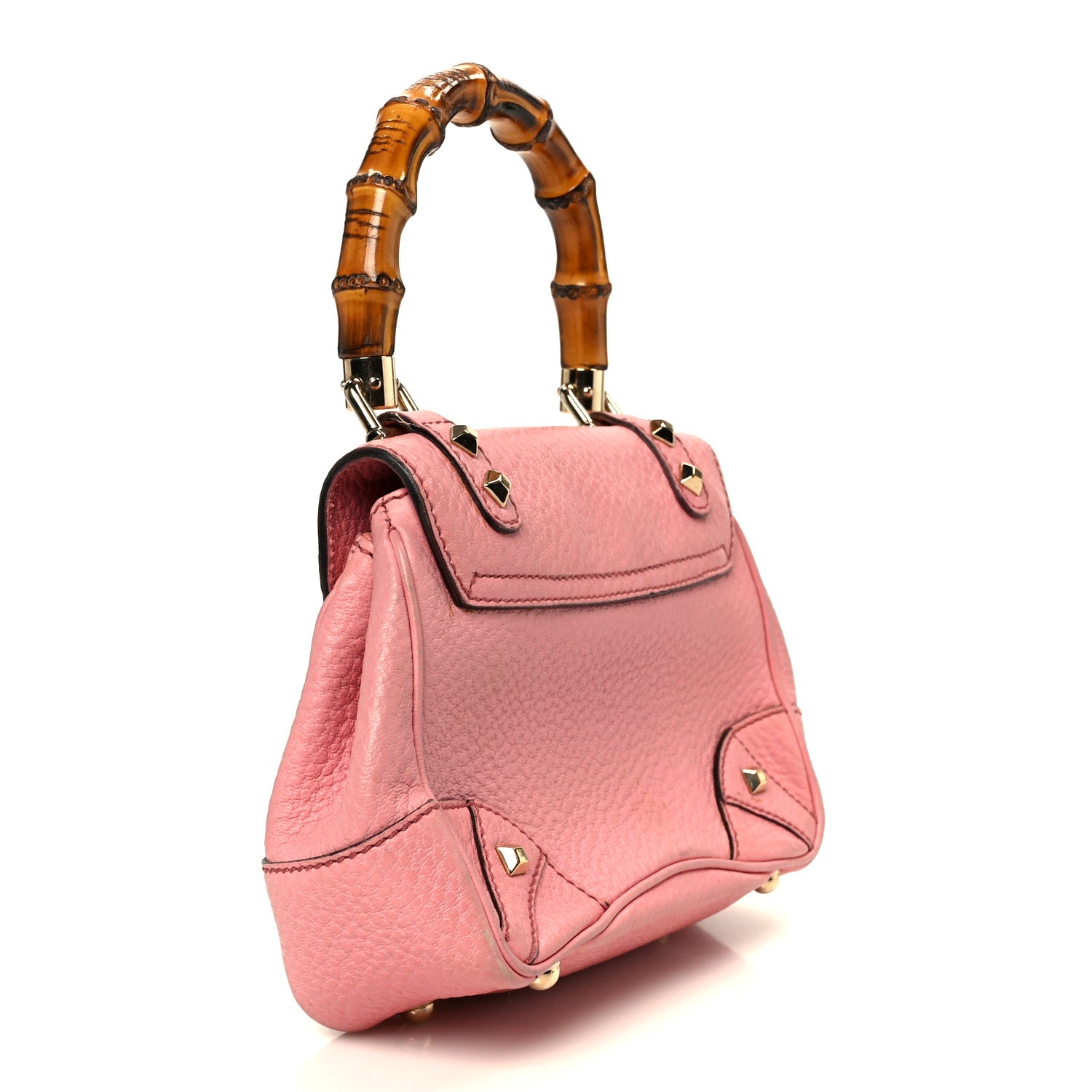 Gucci Calfskin Bamboo Top Handle Bag Pink