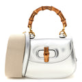Gucci Boarded Dyana Lux Calfskin Mini Bamboo 1947 Top Handle Bag Silver