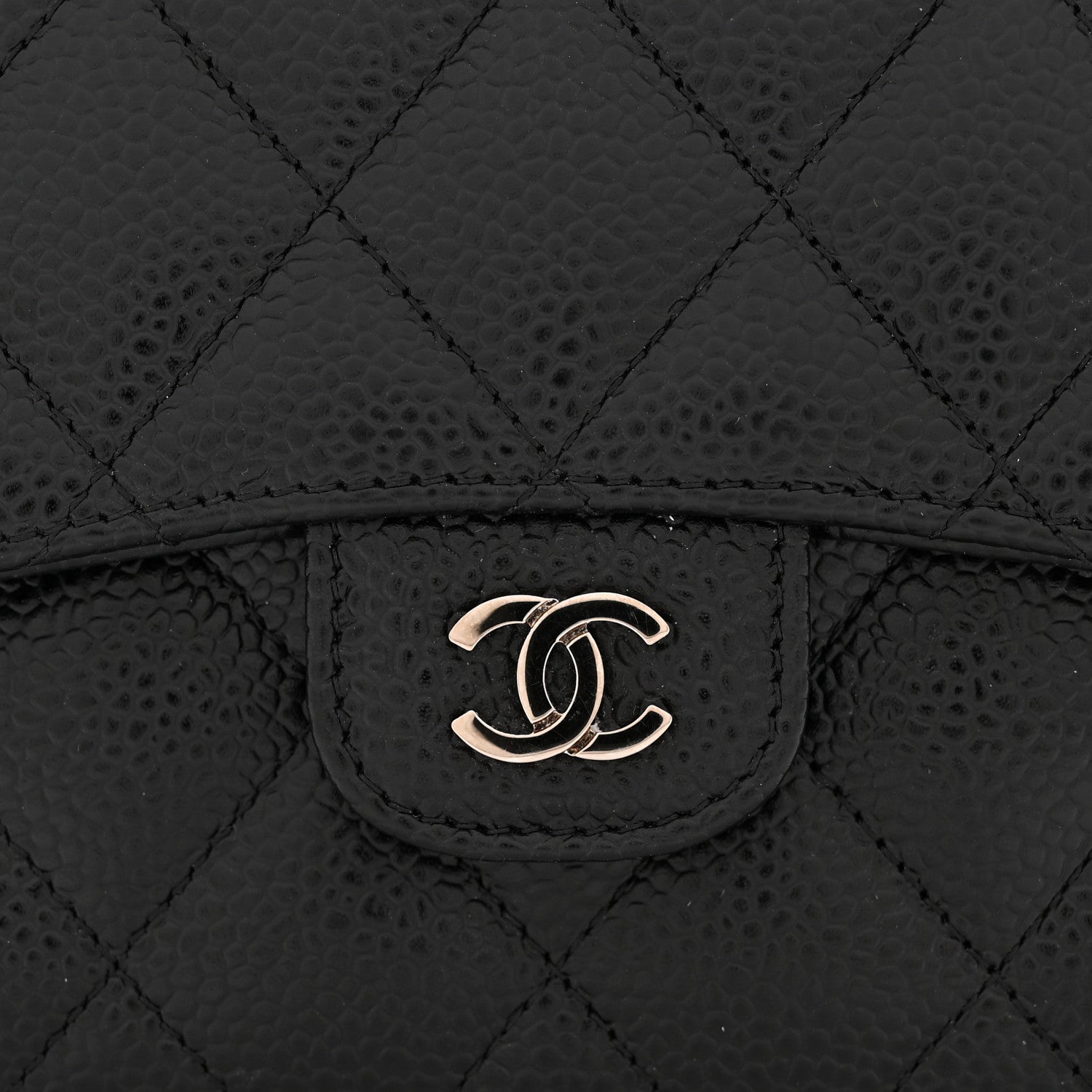 Caviar Quilted Compact Flap Wallet Black