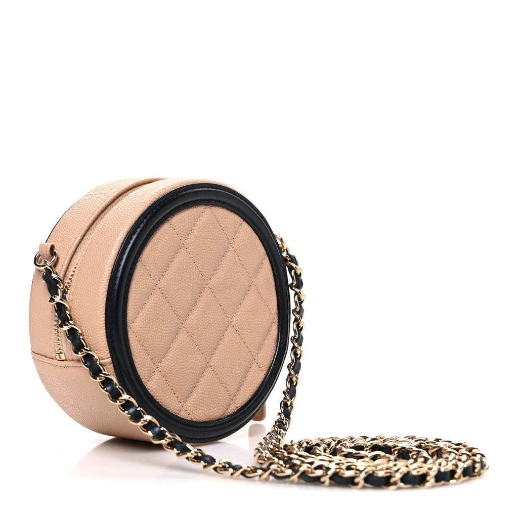 Chanel Caviar Quilted Round Filigree Crossbody Beige Black