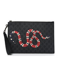 Gucci GG Supreme Monogram Kingsnake Zip Wristlet Pouch Black Grey