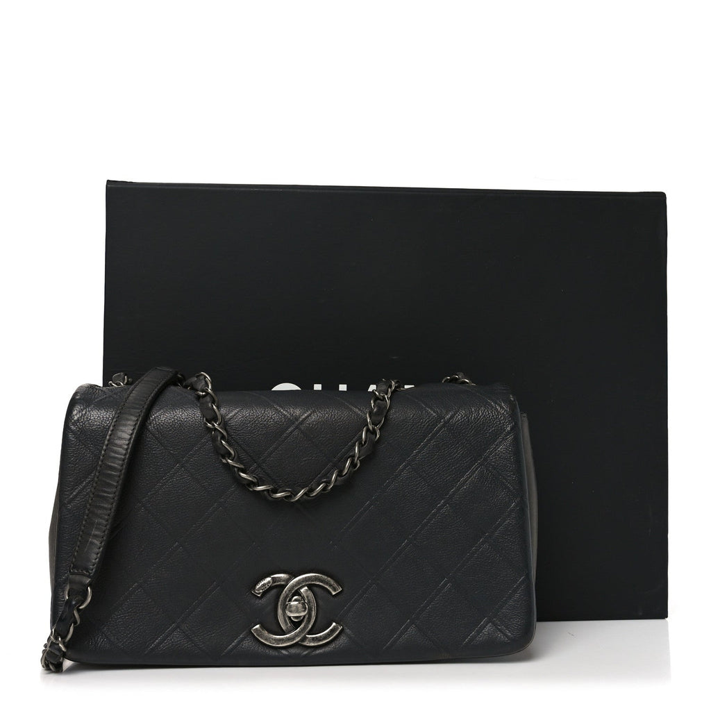 Chanel Calfskin Diamond Embossed Medium New Chic Flap Dark Grey