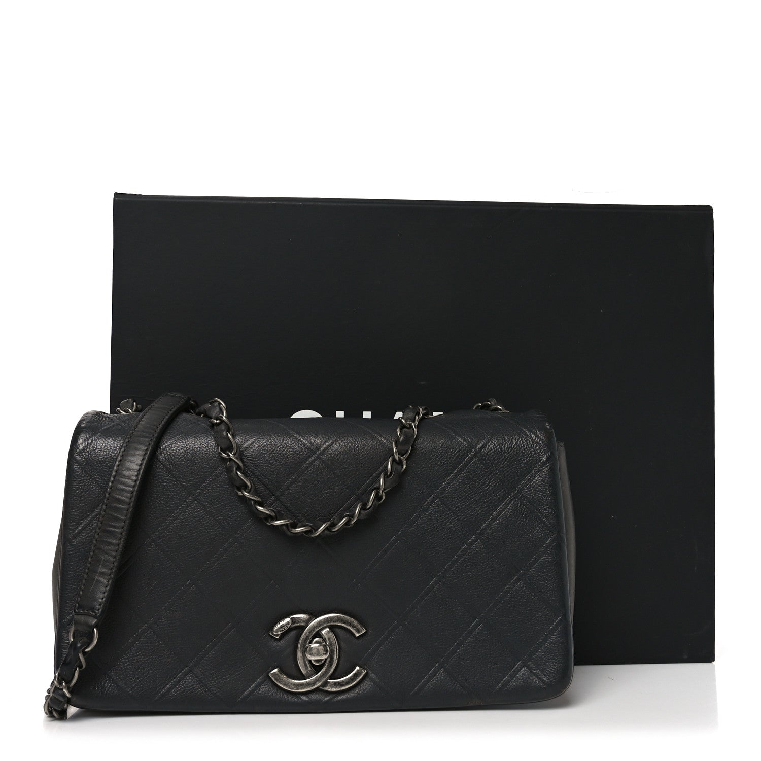 Chanel Calfskin Diamond Embossed Medium New Chic Flap Dark Grey