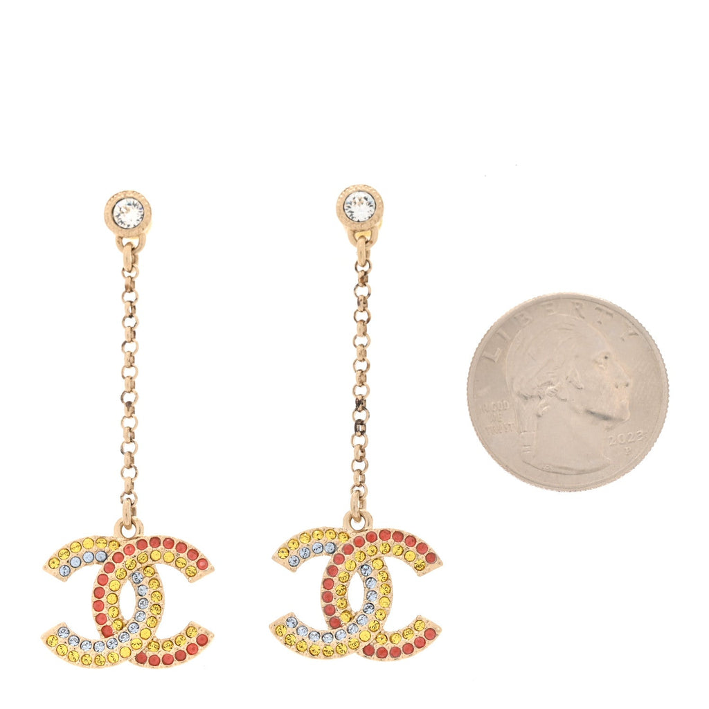 Crystal CC Drop Earrings Gold Multicolor
