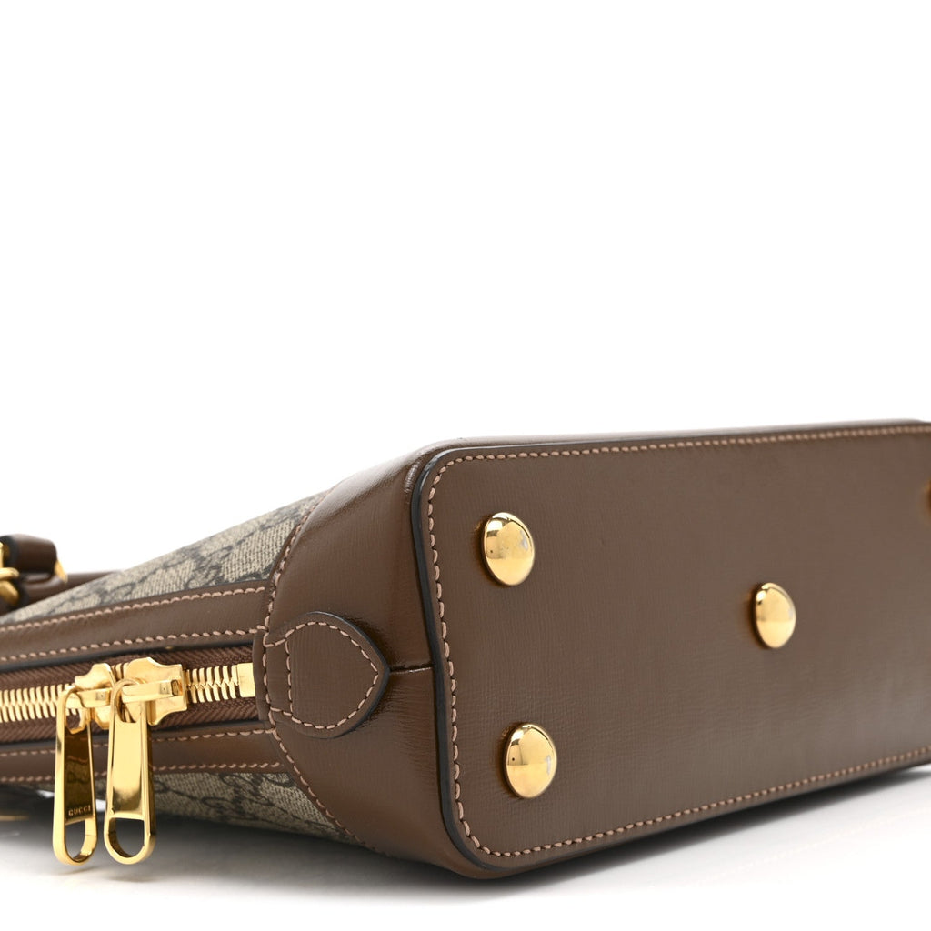 Gucci GG Supreme Monogram Azalea Calfskin Small Horsebit 1955 Top Handle Bag Beige Ebony Brown Sugar