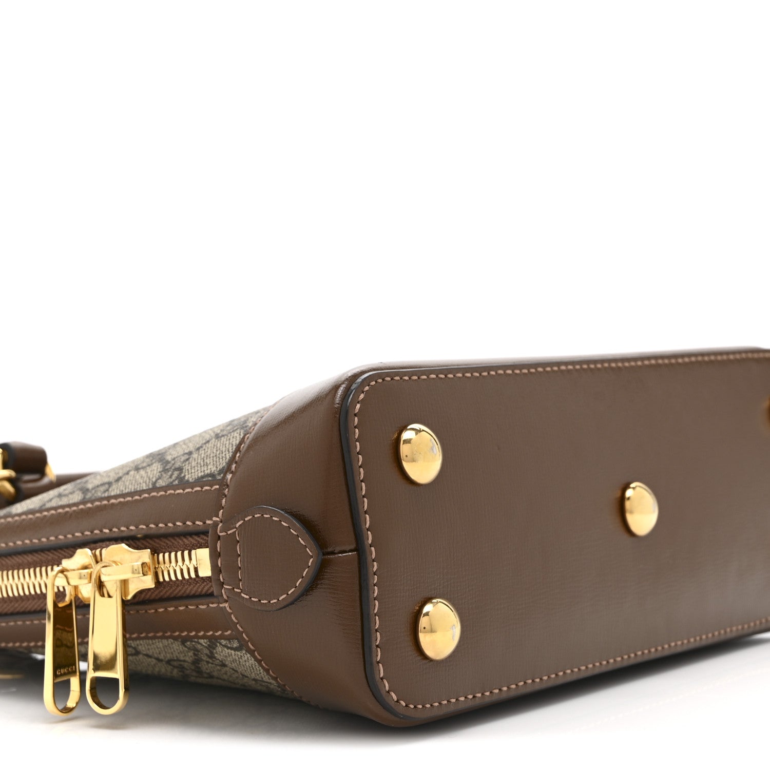 Gucci GG Supreme Monogram Azalea Calfskin Small Horsebit 1955 Top Handle Bag Beige Ebony Brown Sugar