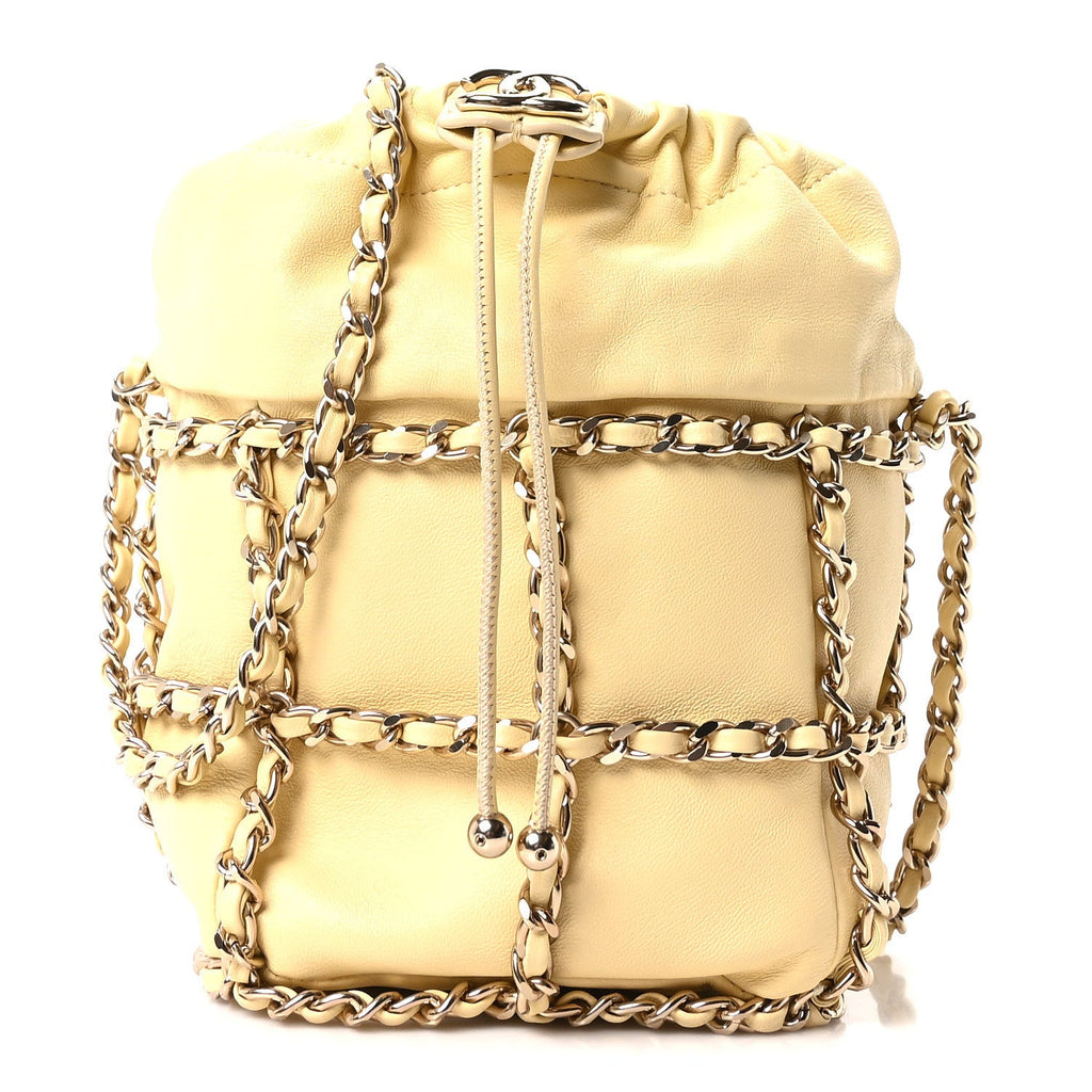 Chanel Lambskin Bucket Chain Drawstring Bag Yellow