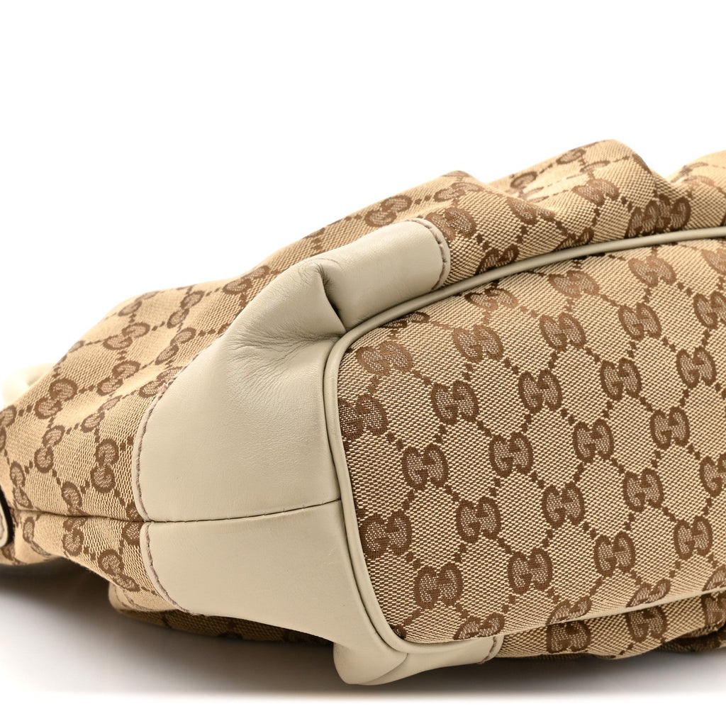 Gucci Monogram Margaux Calfskin Medium Sukey Top Handle Bag Beige Ebony Mystic White
