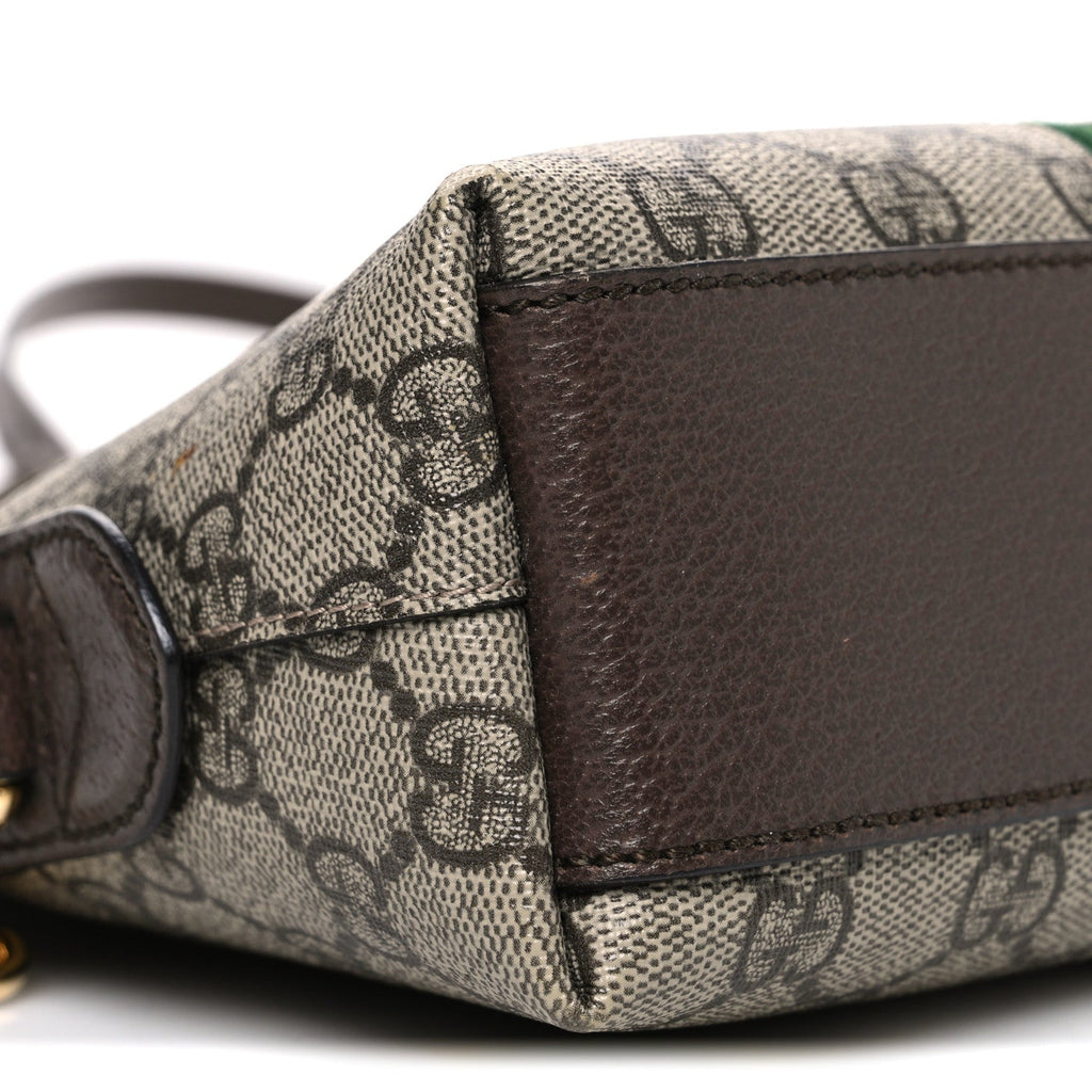 Gucci GG Supreme Monogram Textured Dollar Calfskin Web Small Ophidia Dome Shoulder Bag Beige Ebony New Acero