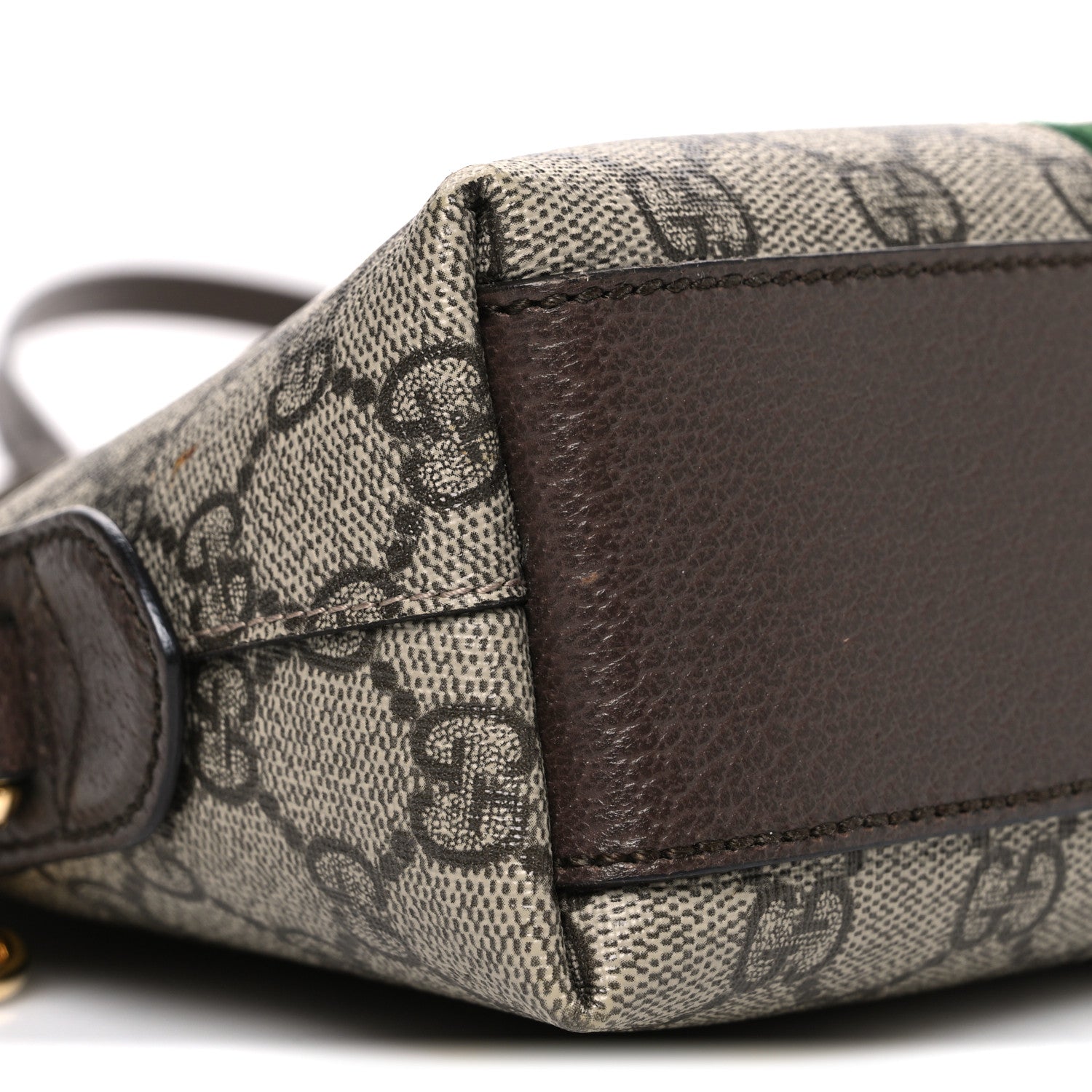 Gucci GG Supreme Monogram Textured Dollar Calfskin Web Small Ophidia Dome Shoulder Bag Beige Ebony New Acero
