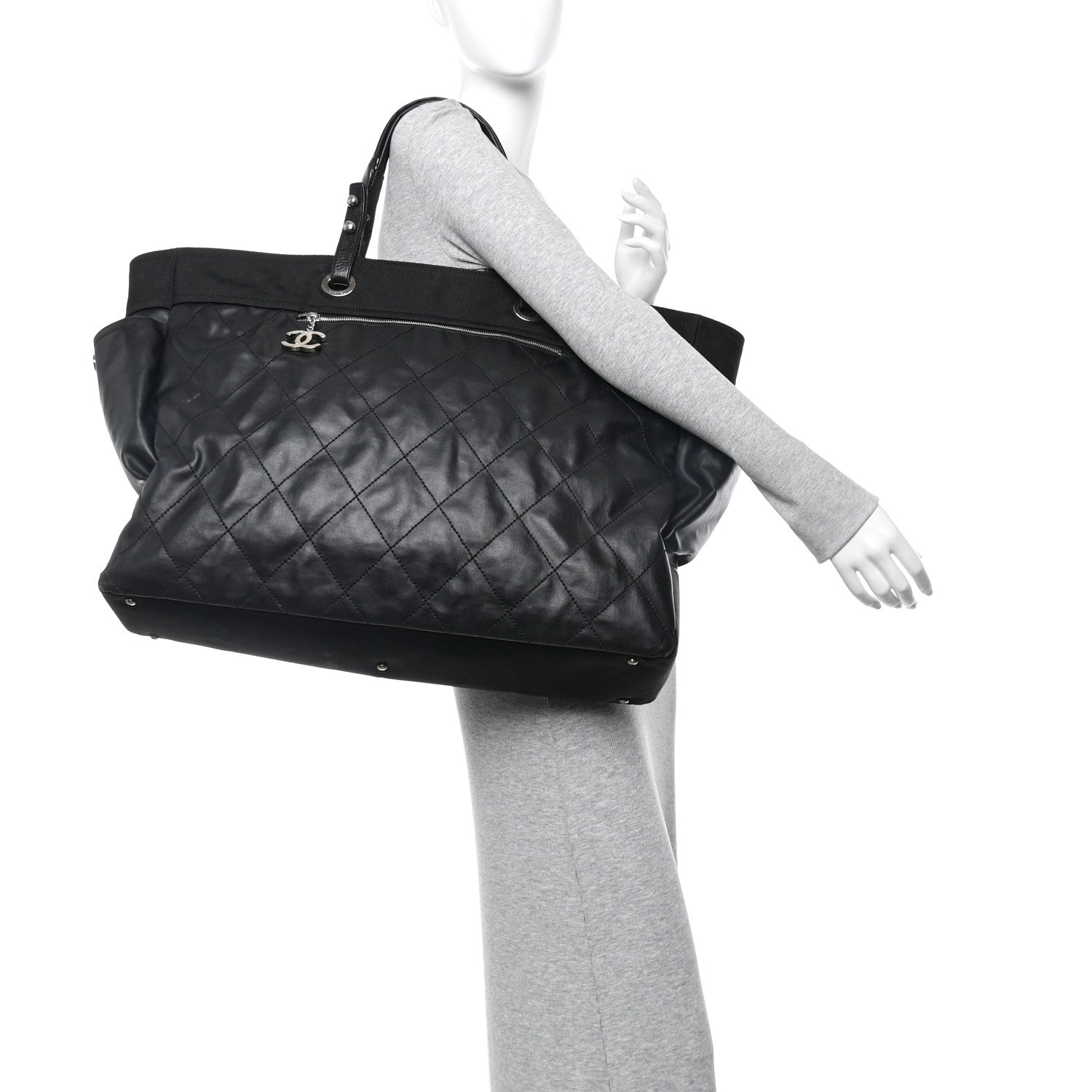 Chanel Coated Canvas Stitched XL Paris Biarritz Tote Black