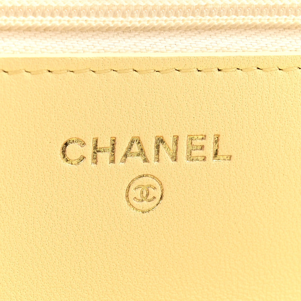 Chanel Lambskin Quilted Sweet Camellia Wallet on Chain WOC Yellow
