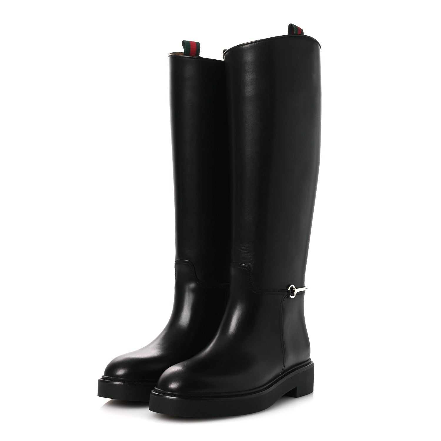 Gucci Shiny Calfskin Michelangelo Slim Horsebit Riding Boots 36 Black