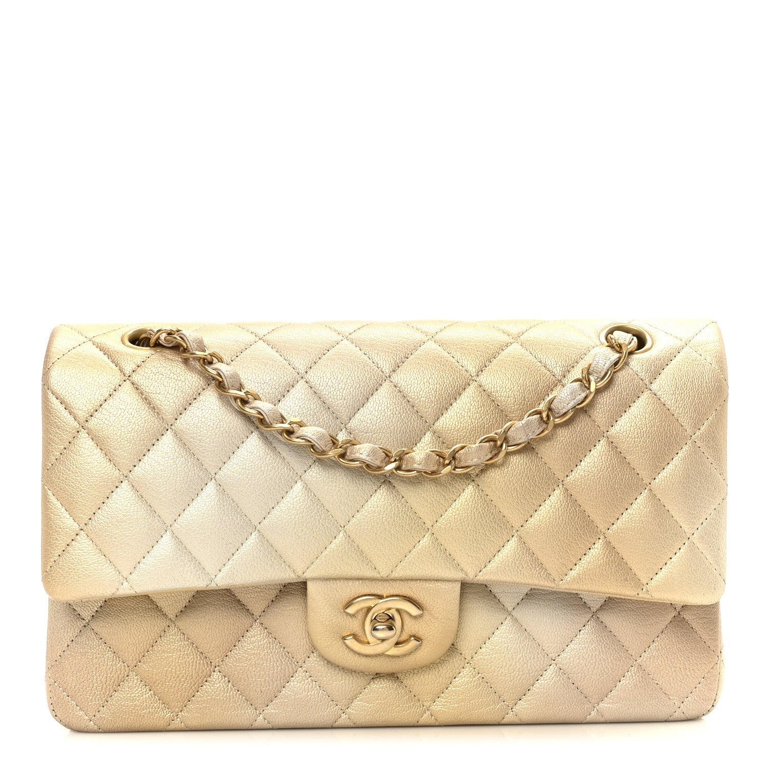 Chanel Metallic Goatskin Quilted Ombre Medium Double Flap Gold