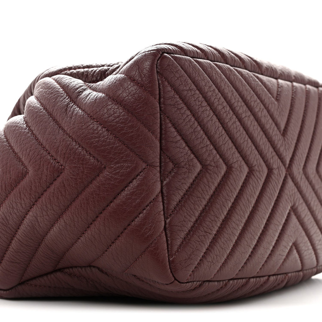 Chanel Deerskin Chevron Medium CC Chain Bucket Drawstring Bag Burgundy