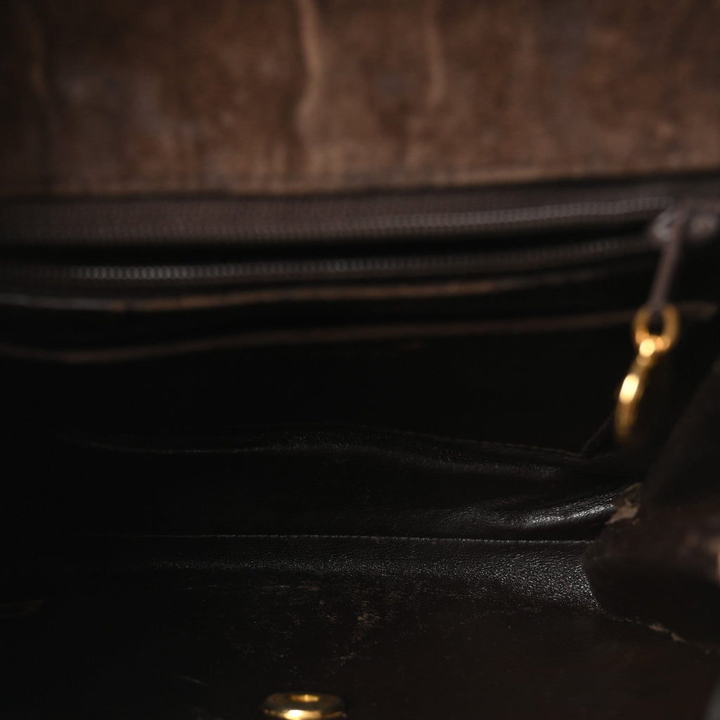 Chanel Suede Quilted CC Shoulder Bag Brown
