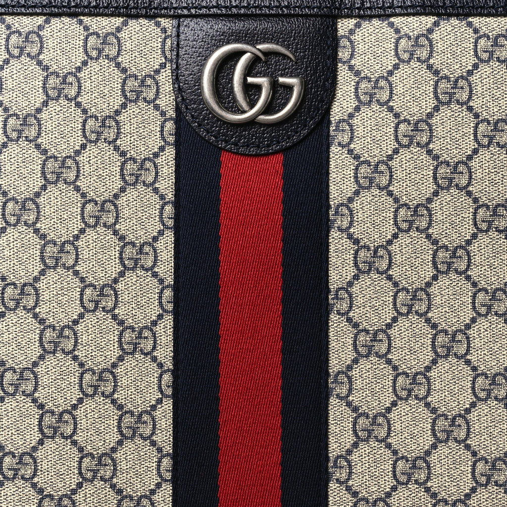 Gucci GG Supreme Monogram Textured Dollar Calfskin Web Large Savoy Trolley Suitcase Beige Blue