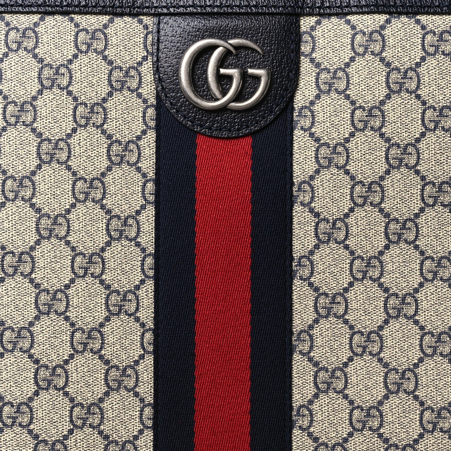 Gucci GG Supreme Monogram Textured Dollar Calfskin Web Large Savoy Trolley Suitcase Beige Blue