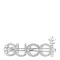 Gucci Metal Crystal Logo Hair Barrette Silver