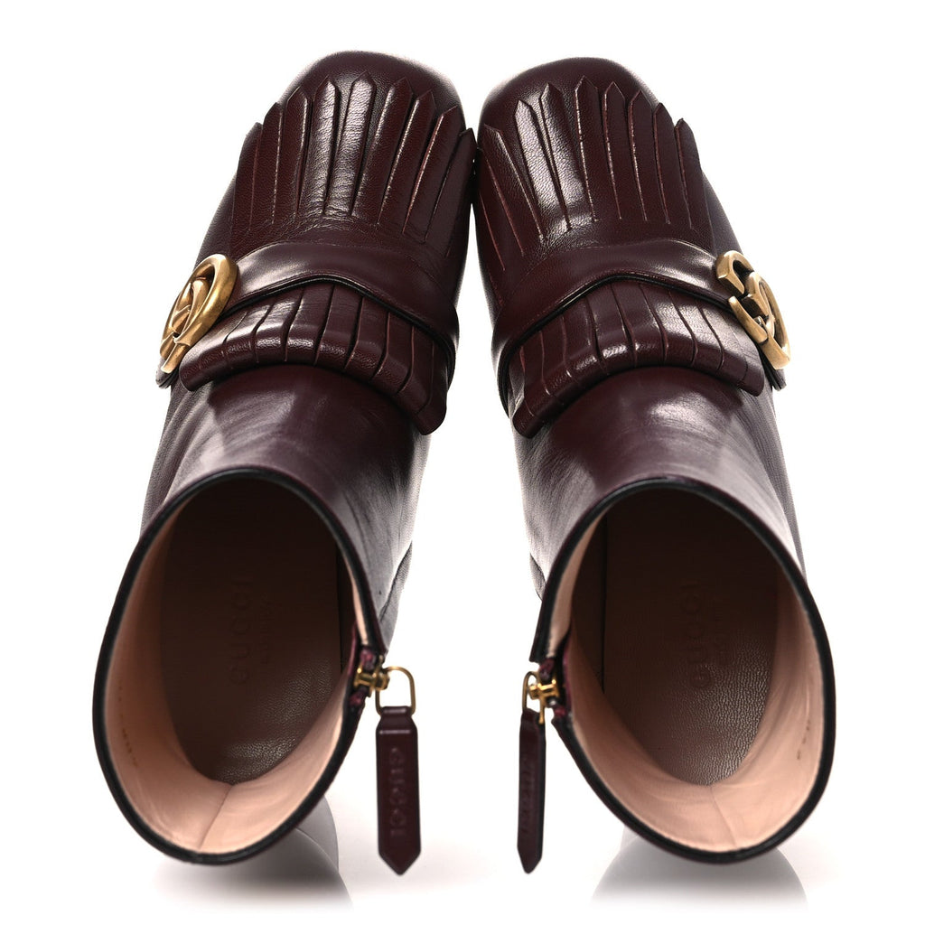 Gucci Malaga Kid GG Marmont Fringe 75mm Ankle Boots 36 Vintage Bordeaux