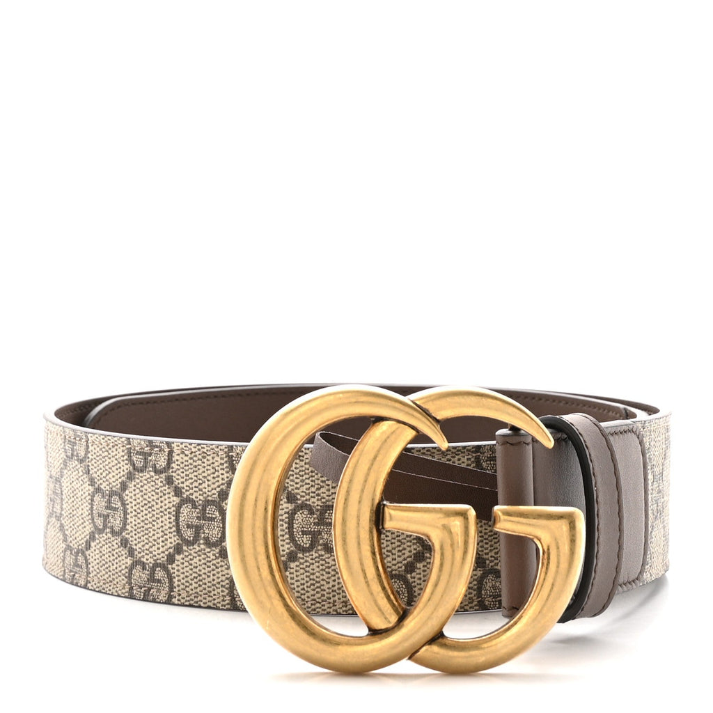 Gucci GG Supreme Monogram Matte Plutone Calfskin Double G 40mm Belt 75 30 Beige Ebony New Acero
