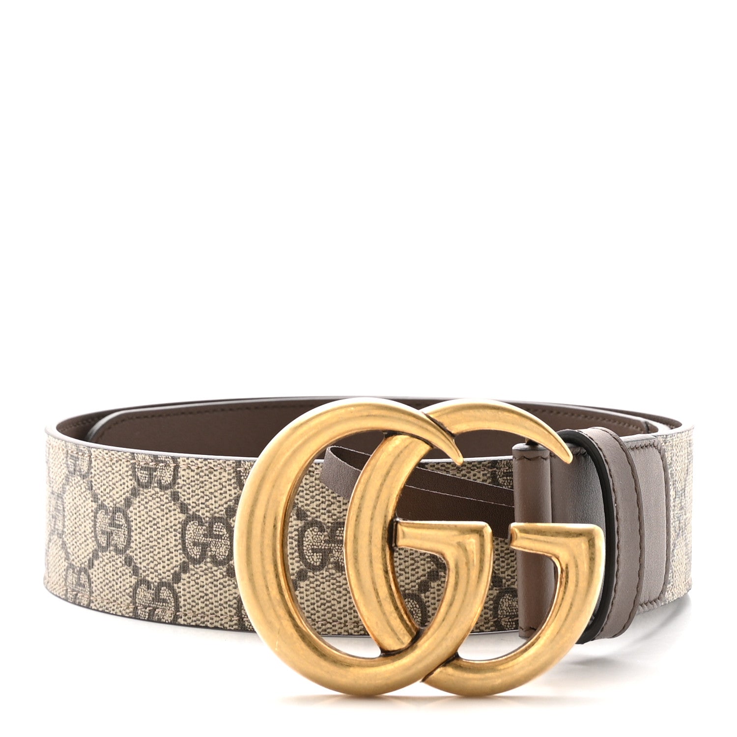 Gucci GG Supreme Monogram Matte Plutone Calfskin Double G 40mm Belt 75 30 Beige Ebony New Acero