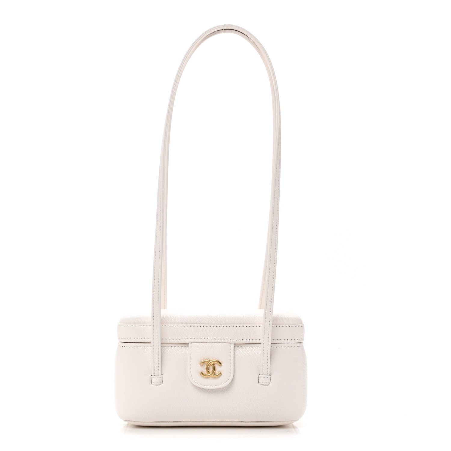 Chanel Shiny Caviar Preppy Coco Long Vanity With Strap White