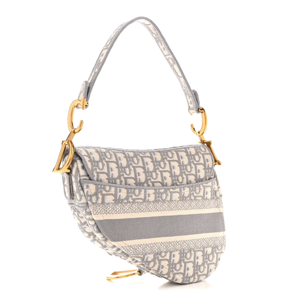 Christian Dior Oblique Embroidered Saddle Bag Gray