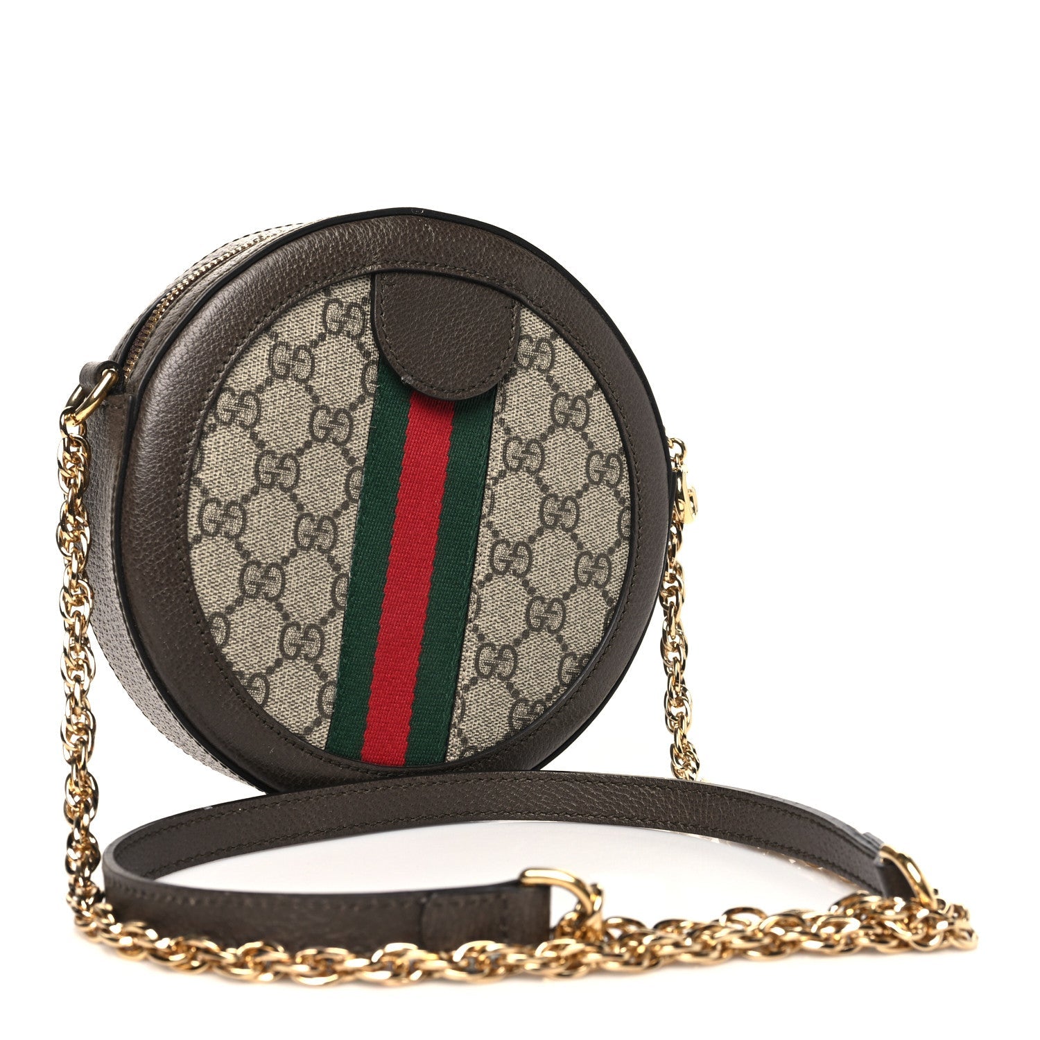 Gucci GG Supreme Monogram Web Mini Ophidia Round Shoulder Bag Brown