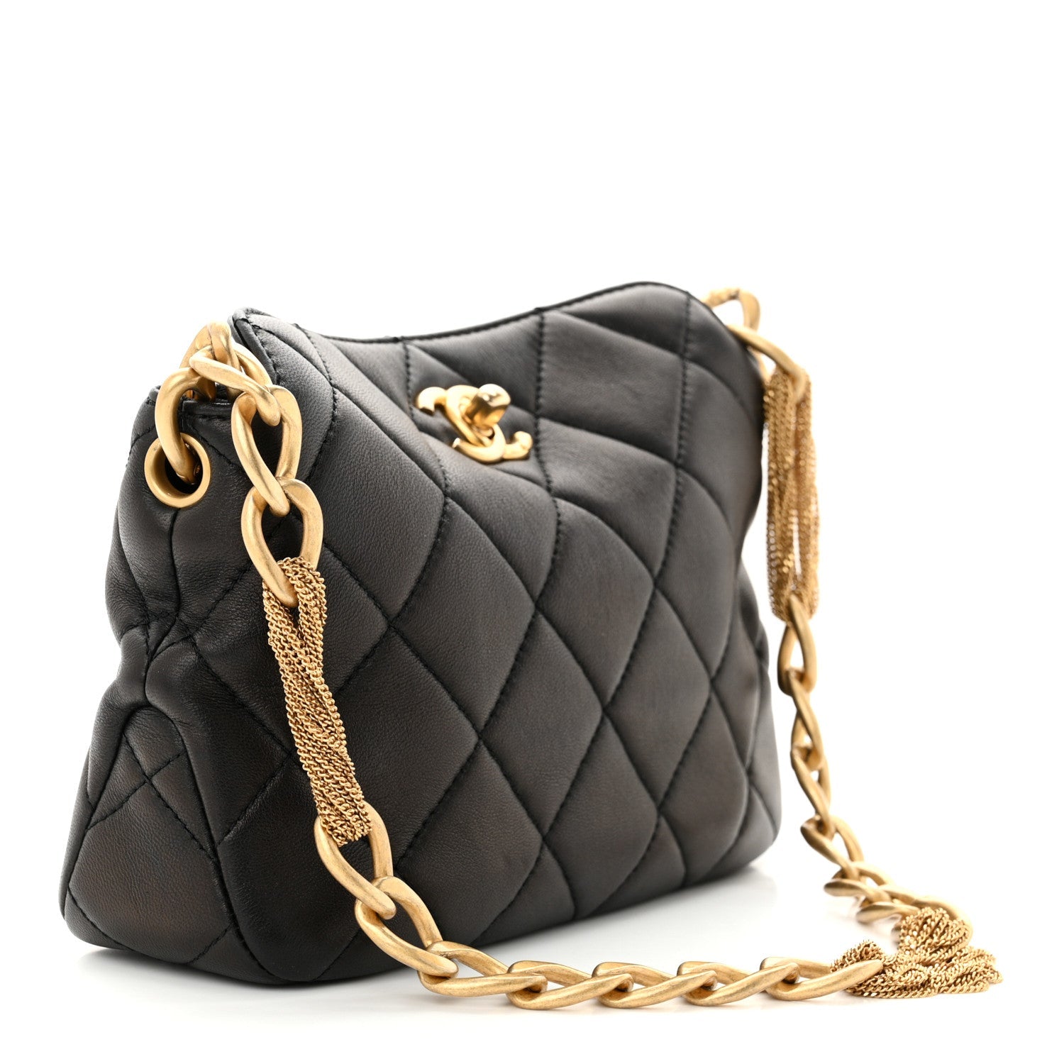 Chanel Lambskin Quilted Small CC Chain Hobo Black