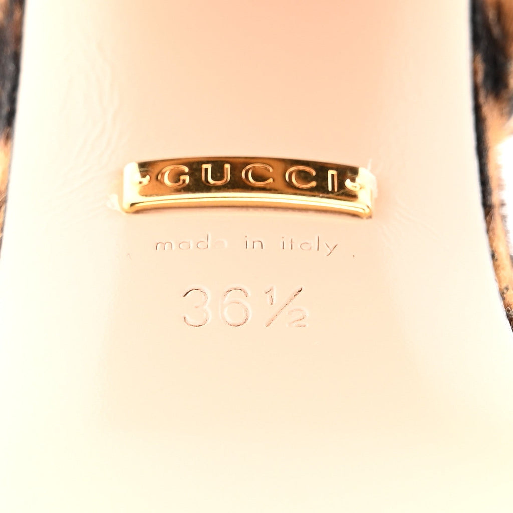Gucci Calf Hair Leopard Print Horsebit 25/60mm Platform Sandals 36.5 Hazelnut Black