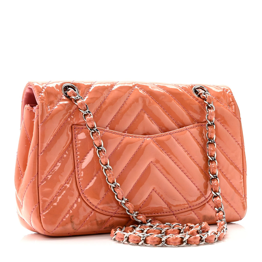 Chanel Patent Chevron Quilted Medium Single Flap Pink