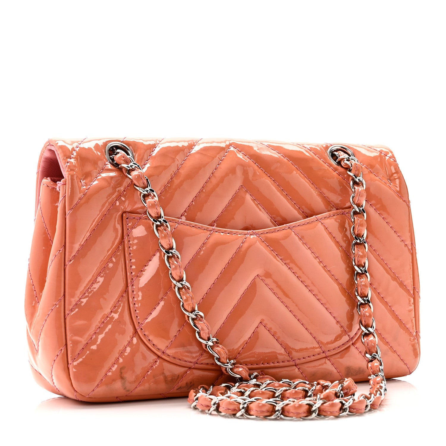 Chanel Patent Chevron Quilted Medium Single Flap Pink
