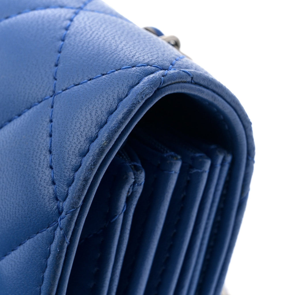 Chanel Lambskin Quilted Clutch with Chain Blue