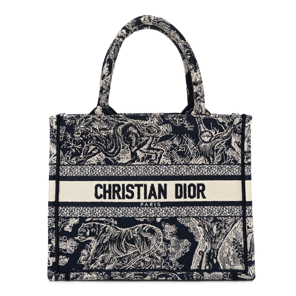 Christian Dior Canvas Embroidered Small Dioriviera Toile De Jouy Book Tote Blue