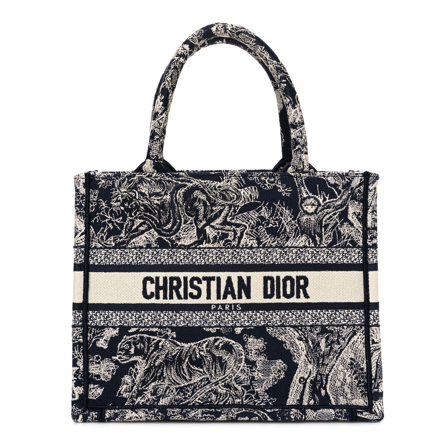Christian Dior Canvas Embroidered Small Dioriviera Toile De Jouy Book Tote Blue
