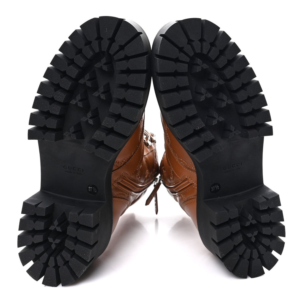 Gucci Cordovan Lux Nappa GG Matelasse Lace Up 60mm Combat Boots 37.5 Dark Hazel Brown