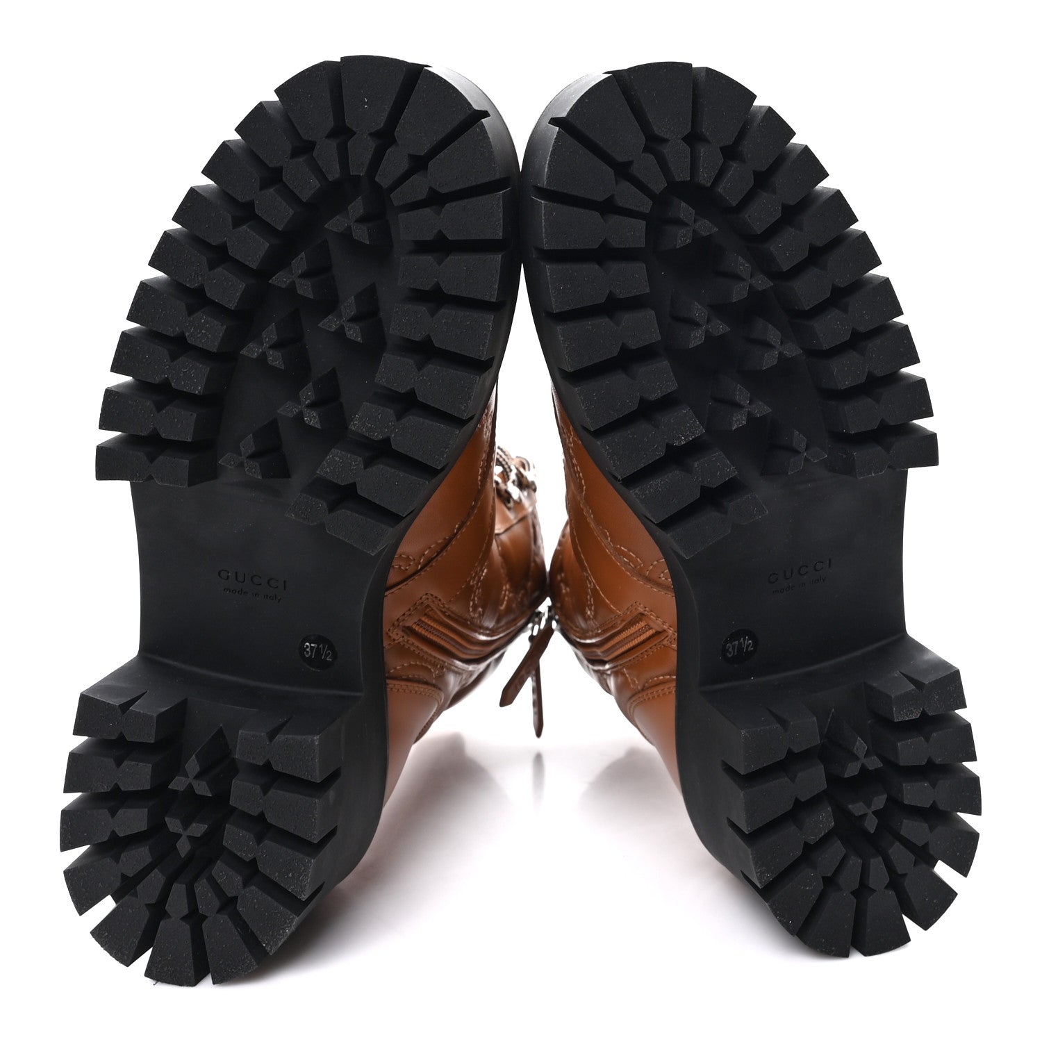 Gucci Cordovan Lux Nappa GG Matelasse Lace Up 60mm Combat Boots 37.5 Dark Hazel Brown