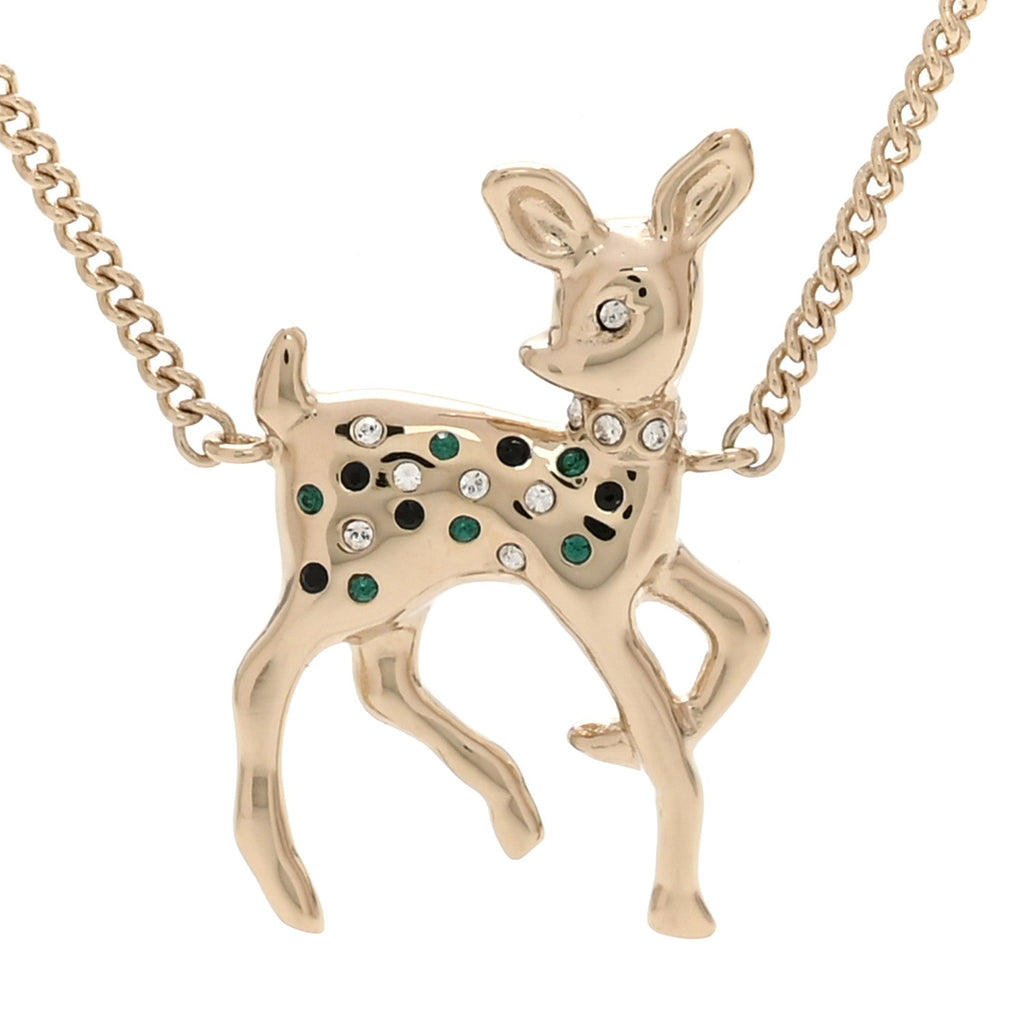 Metal Crystal Pearl Deer Pendant Necklace Green Black Gold