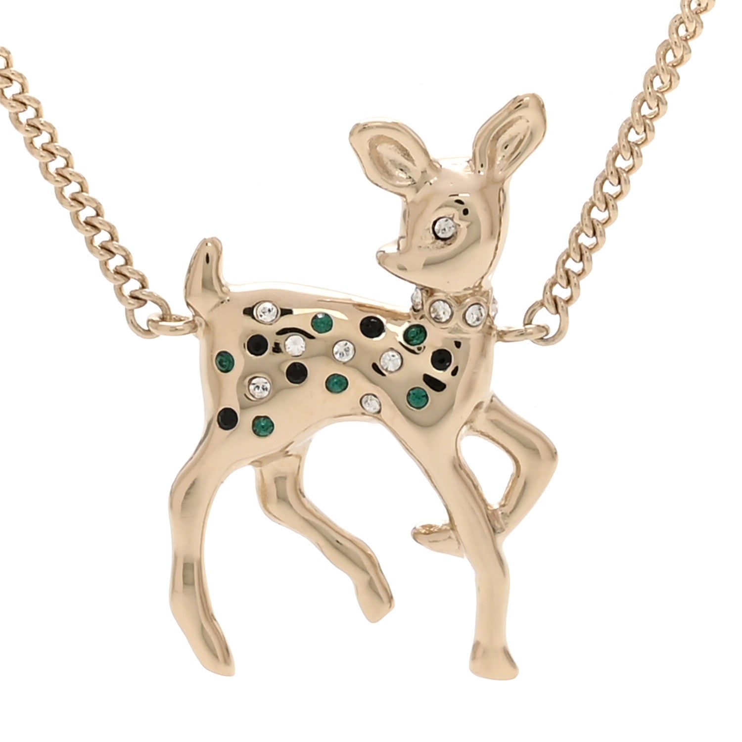 Metal Crystal Pearl Deer Pendant Necklace Green Black Gold