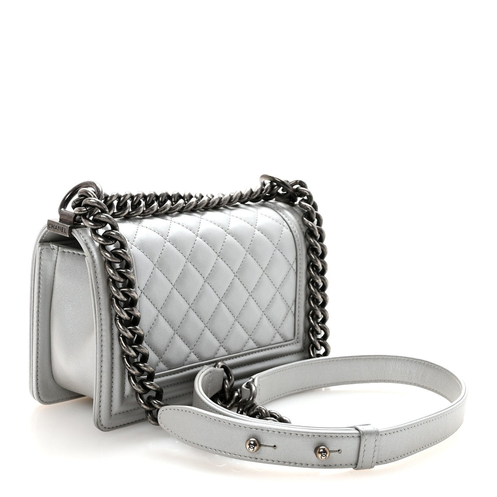 Chanel Metallic Calfskin Quilted Small Boy Flap Silver