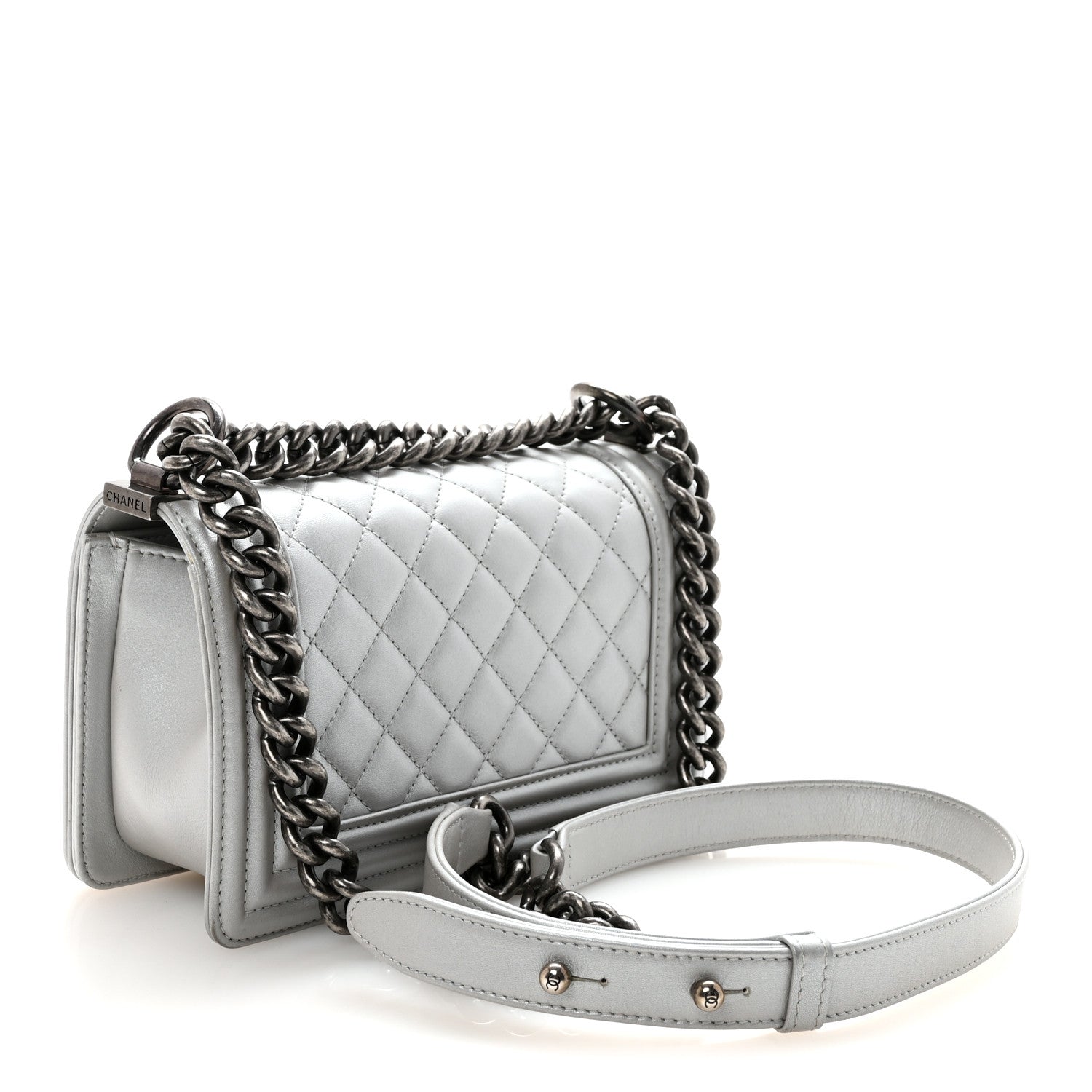 Chanel Metallic Calfskin Quilted Small Boy Flap Silver