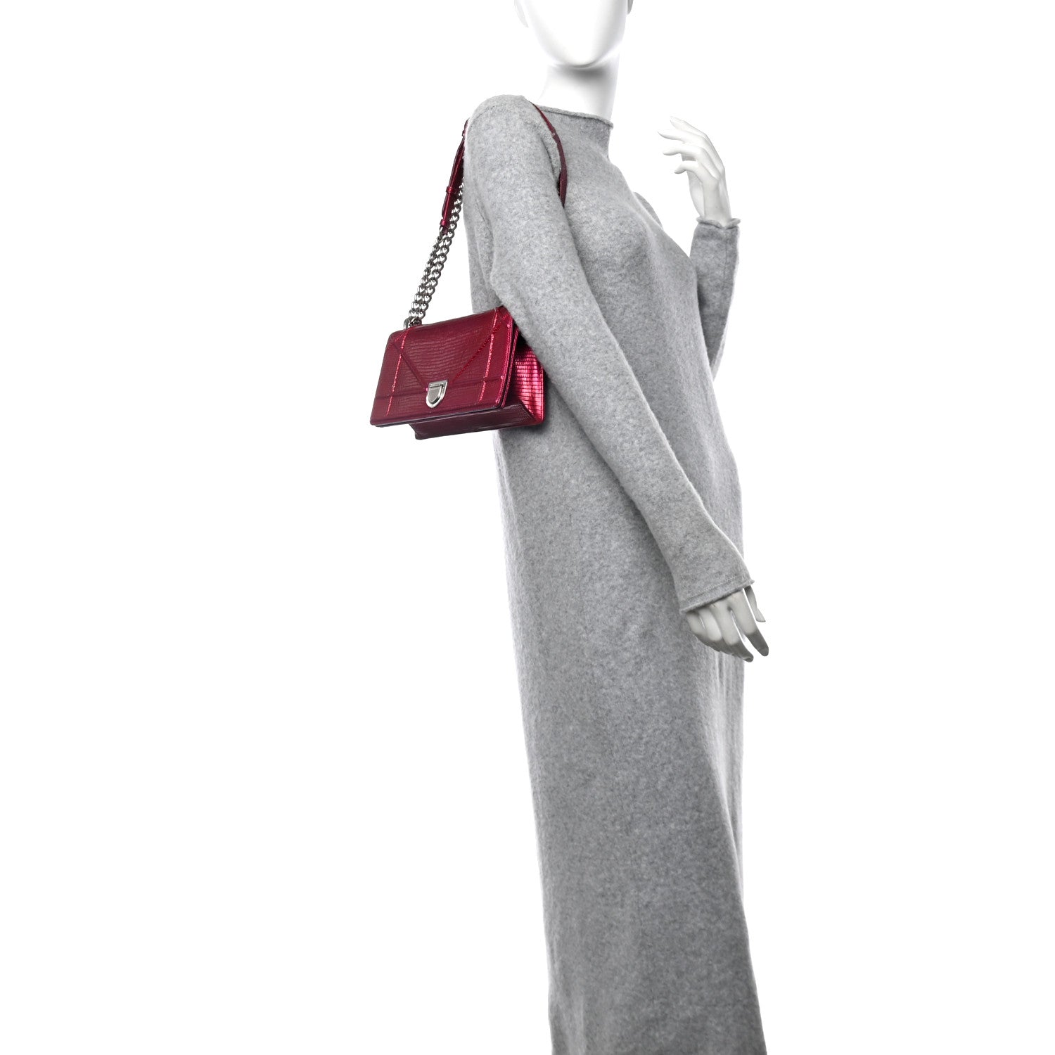 Christian Dior Metallic Lizard Small Diorama Flap Bag Fuchsia