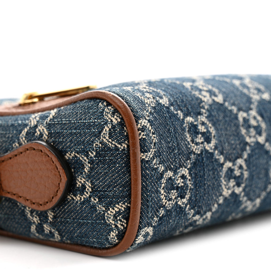 Gucci New Denim GG Monogram Dollar Calfskin Mini Ophidia Shoulder Bag Blue Tea Cuir Epilog