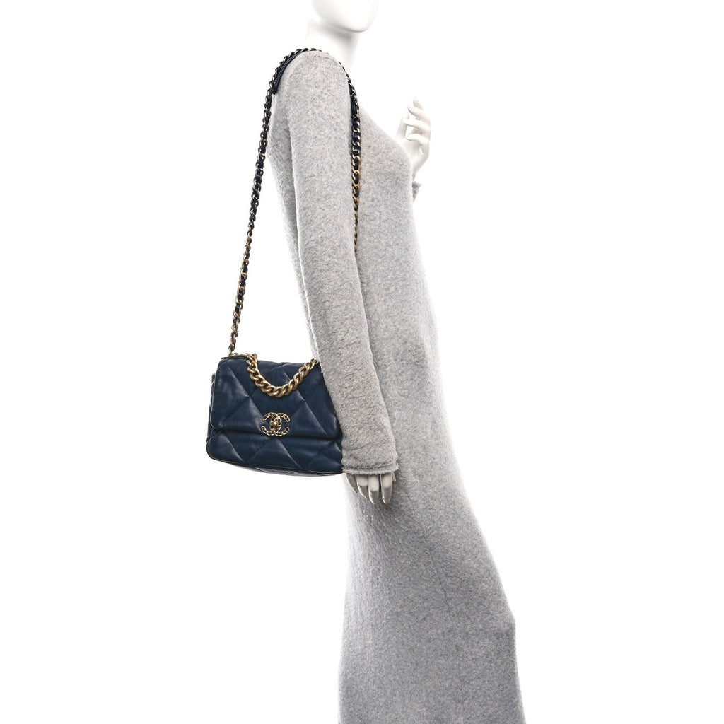 Chanel Lambskin Quilted Medium Chanel 19 Flap Navy Blue